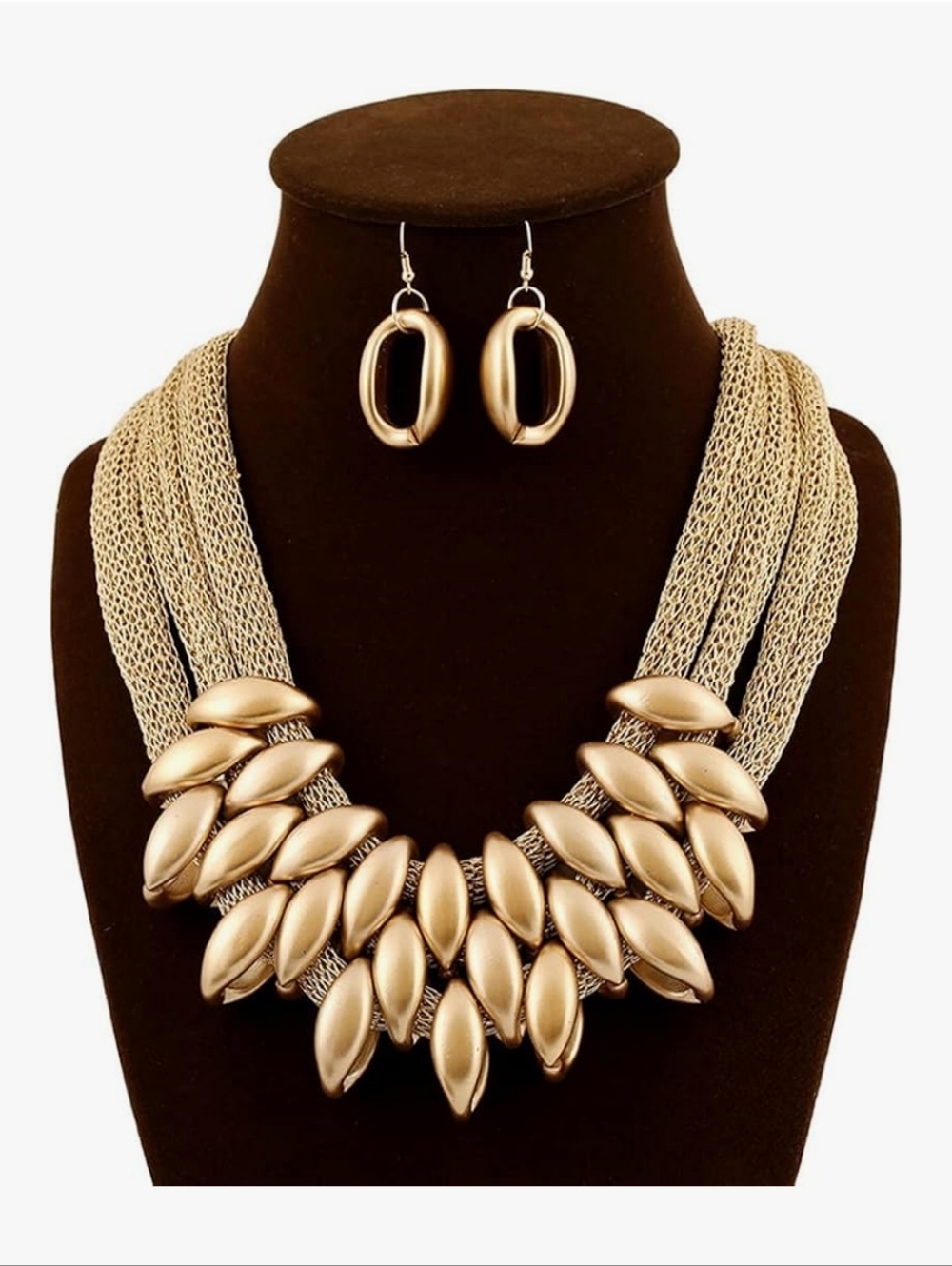 Gold Layered Statement Necklace and Earring Set - Women